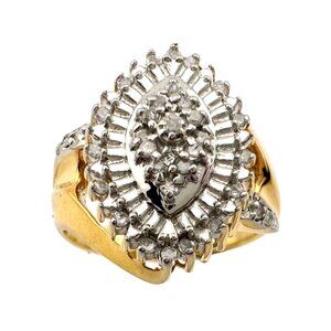 Marquise Cut 1/2 Carat Diamond Ring - Gold Overlaying Sterling Silver Size 8